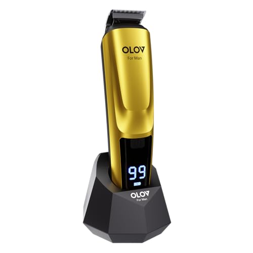 OLOV For Man مقص لحية، مجموعة أدوات العناية بالرجال 21 قطعة ومقص شعر، ماكينة حلاقة كهربائية قابلة لإعادة الشحن بدون سلك للحية، الوجه، الأنف، مقص الشعر، ذهبية - Image 1
