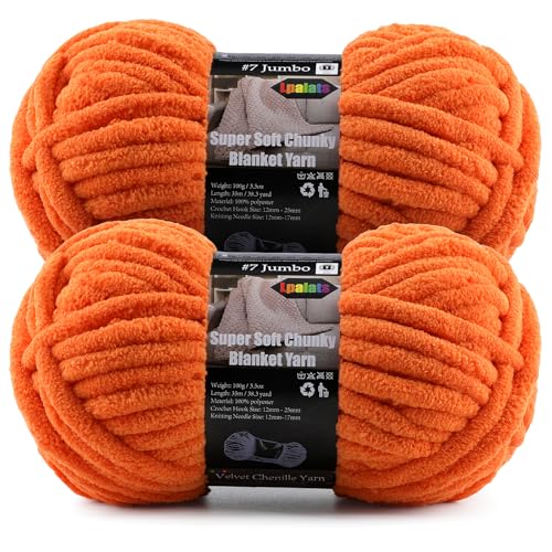 Lpalats 2-Pack Super Soft Chunky Yarn for Crocheting Blankets - 7oz/76.4yd Total, Thick & Plush Chenille Yarn for Quick Baby Projects, Amigurumi, Scarves, Tangerine - Image 1
