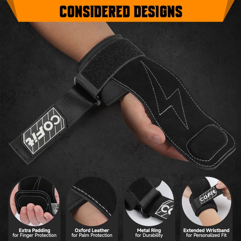 Cofit أحزمة معصم COFIT لرفع الأثقال، أغطية معصم للتمارين مع جلد أكسفورد مزدوج الطبقة، قبضة محسّنة لحماية اليد والمعصم بشكل مثالي، أحزمة رفع في صالة الألعاب الرياضية للرفعة المميتة ورفع الأثقال - أسود - Image 3