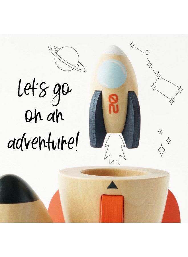 لي توي فان لعبة صاروخ الفضاء الخشبي الثنائي من لي توي فان، خالية من البلاستيك مع صاروخ صغير مخفي، مناسبة للأطفال من عمر 24 شهرًا فما فوق، للبنات والأولاد - Image 5