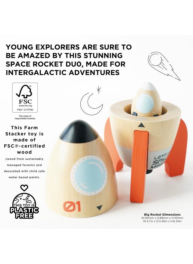 لي توي فان لعبة صاروخ الفضاء الخشبي الثنائي من لي توي فان، خالية من البلاستيك مع صاروخ صغير مخفي، مناسبة للأطفال من عمر 24 شهرًا فما فوق، للبنات والأولاد - Image 3