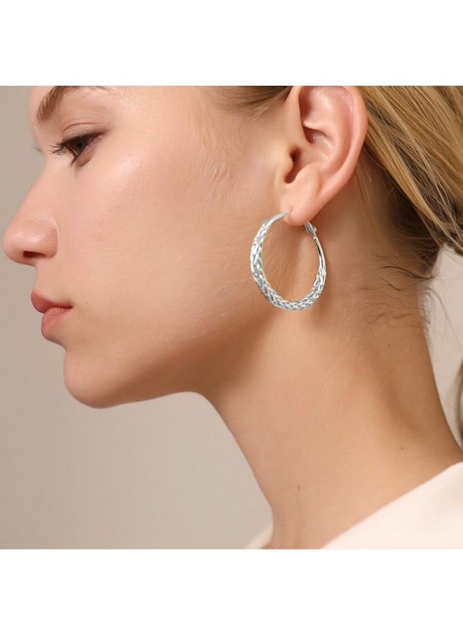 Senteria Silver Hoop Earrings For Women 925 Sterling Silver Hoop Earrings Hypoallergenic Lightweight Large Silver Hoop Earrings Thick Twisted Silver Hoop Earrings  - Image 3