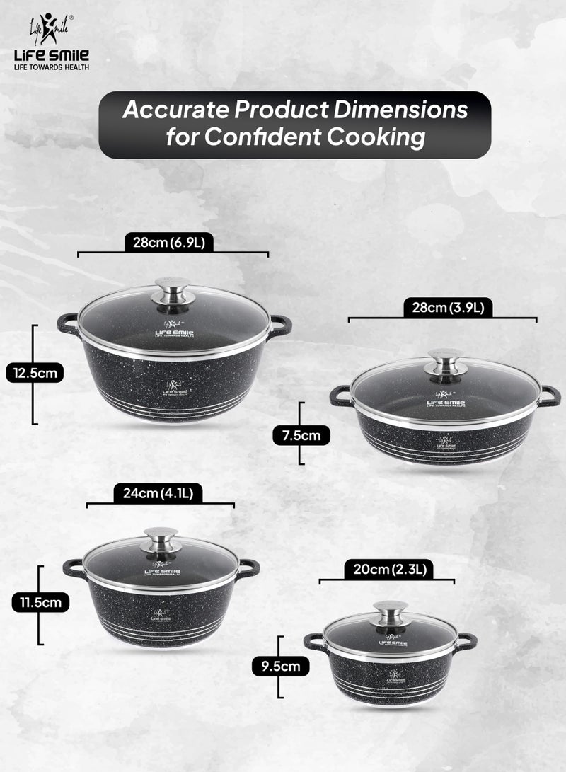 Life Smile 8-Piece Nonstick Granite Cookware Set – Cookwares with Stainless Steel Rim ,Oven-Safe Casseroles Set includes Soup Pot (20cm, 24cm,28cm) with Lid & 28cm Shallow Pot with Lid - Image 3