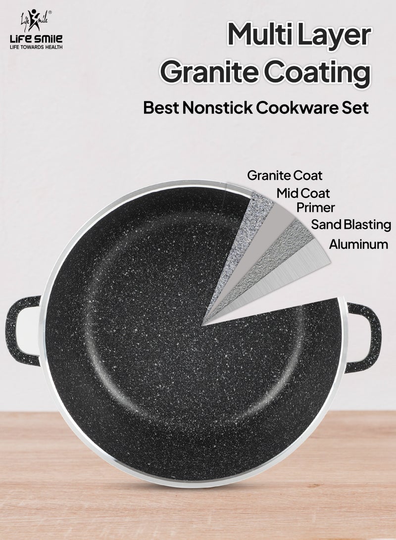 Life Smile 8-Piece Nonstick Granite Cookware Set – Cookwares with Stainless Steel Rim ,Oven-Safe Casseroles Set includes Soup Pot (20cm, 24cm,28cm) with Lid & 28cm Shallow Pot with Lid - Image 4