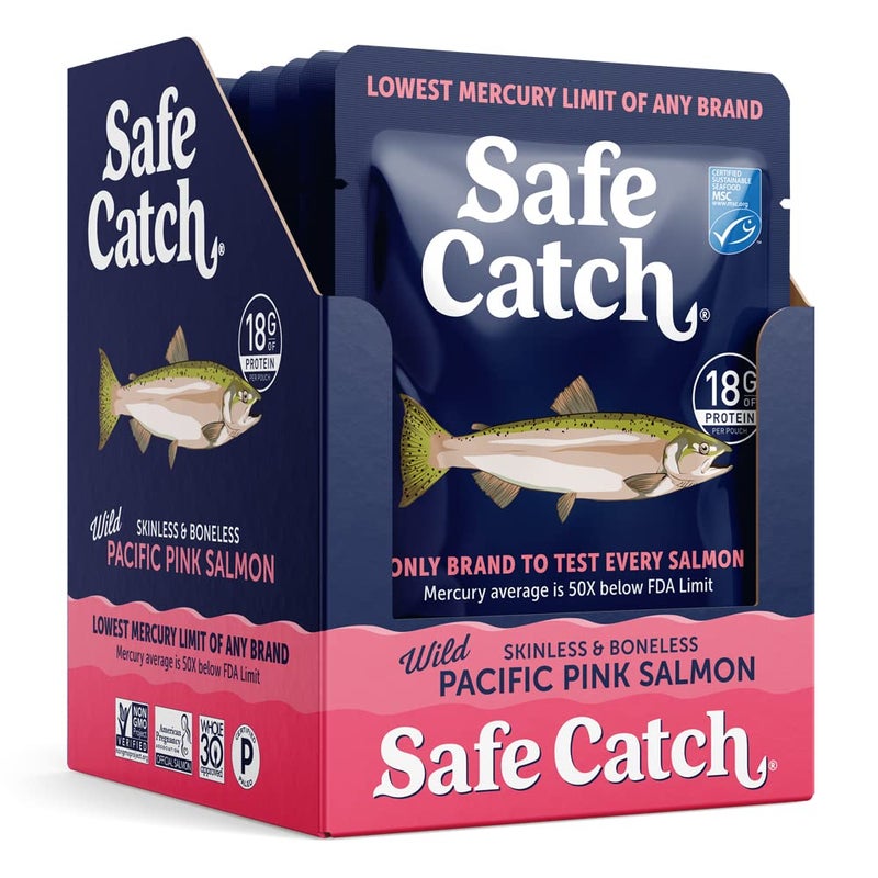 Safe Catch Wild Pacific Pink Salmon Skinless Boneless Wild-Caught Salmon Fish Pouch, Mercury Tested, Kosher, 12-Pack Salmon Pouches 3oz Packets - Image 4