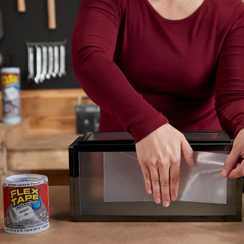 FLEX TAPE , MAX, Original Thick Flexible Rubberized Waterproof Tape - Seal and Patch Leaks, Works Underwater, Indoor Outdoor - Home RV Roof and Pool Repairs, Clear, 8 in x 25 ft, Pack of 1 - Image 3