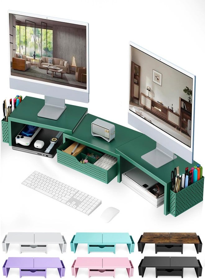 gianotter Dual Monitor Stand Riser, Desk Organizer With Drawer and 2 Pen Holders, Desk Accessories & Workspace Organizers, Monitor Stand for Desk, Office Decor Essentials (Green) - Image 1