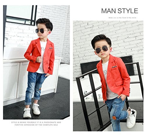 ELUCKFACE Boys Fashion Blazers Casual Jackets Coat Orange 9-10Years - Image 3