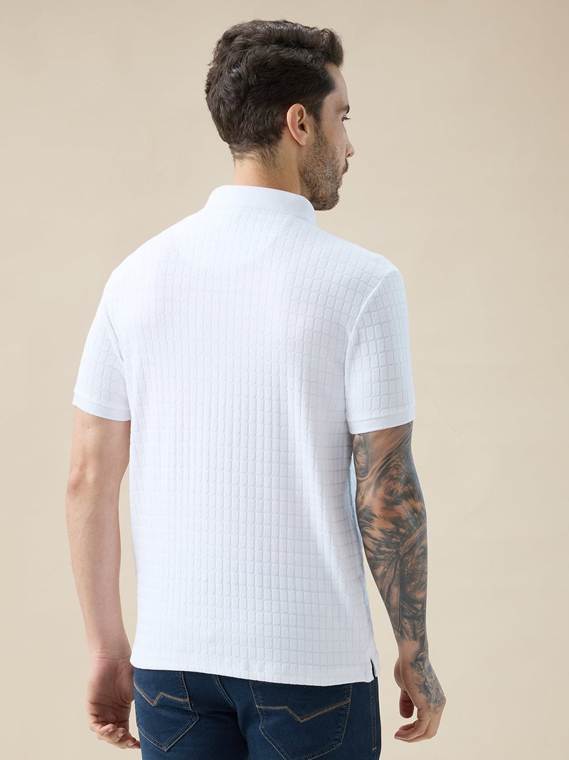 STATUS QUO Textured Regular Fit White Polo T-shirt - Image 3
