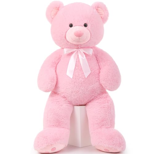 MorisMos 47inch Giant Teddy Bear Stuffed Animal 4ft Big Teddy Bear Plush for Baby Shower Cuddly Large Stuffed Bear Gifts for Kids Girls Girlfriend Women on Valentine Christmas BirthdayPink - Image 1