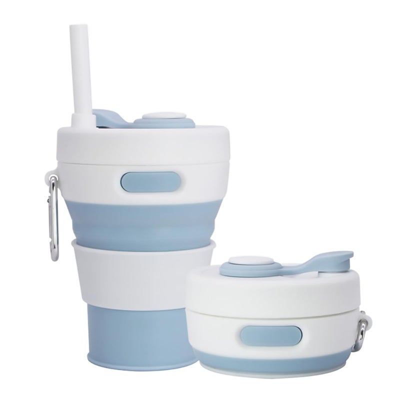 UNNESTAR Collapsible Camping Cup with Straw Silicone Folding Coffee Cup Sport Bottle Portable Travel Outdoor Car 16oz 20oz Light Blue