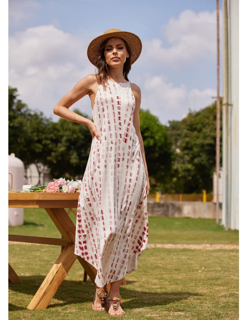 Halife Women's Boho Maxi Dress Sleeveless Halter Summer Flowy Long Beach Dresses Sundress Tie Dye L - Image 5