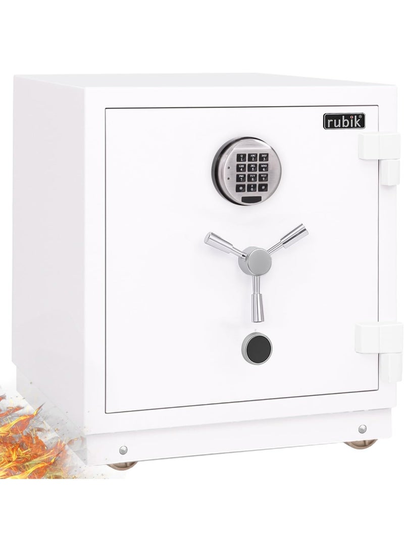 Rubik Fireproof Safe Box 120kg, Digital & Key Lock Operated, 2 Hours Fire Rated Safety Locker (60x55x50 cm) RBAS60 White - Image 1