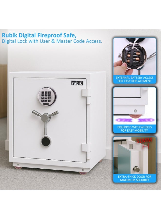 Rubik Fireproof Safe Box 120kg, Digital & Key Lock Operated, 2 Hours Fire Rated Safety Locker (60x55x50 cm) RBAS60 White - Image 5