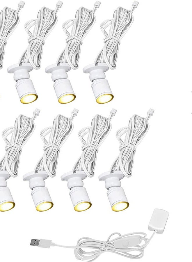 Cefrank أضواء سبوت ميني مع ديمر، أبيض دافئ 8 × 1 واط 360° قابلة للدوران، ضوء سبوت LED لخزانة المجوهرات، ضوء حائط قابل للتعتيم، غلاف باللون الأبيض (عبوة-8، أبيض دافئ 3000 كيلفن) - Image 1