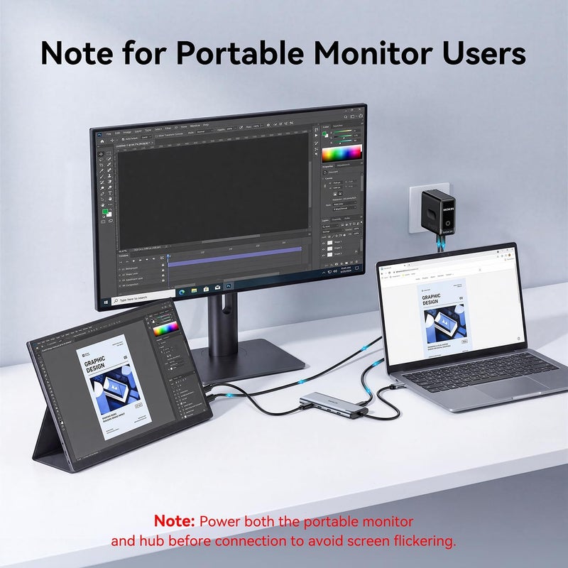 Mokin USB C to USB C Hub Dual Monitor, USBC Splitter with 4K@60Hz DP Alt Mode Video Output, 10Gbps Data Transfer, 100W PD Charging, Dual Monitor Adapter for Laptop, Portable Monitor and More Type C Devices - Image 4