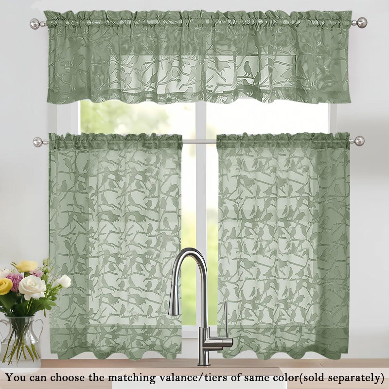 OVZME Textured Sage Green Kitchen Sheer Curtains 36 inch Length 2 Panels Set, Elegant Farmhouse Short Tier Curtains for Small Windows/Bathroom/Cafe/Living Room, Dual Rod Pocket, W30 x L36 Inch - Image 3