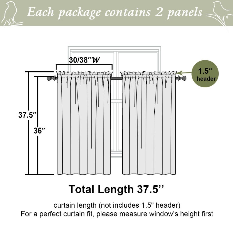 OVZME Textured Sage Green Kitchen Sheer Curtains 36 inch Length 2 Panels Set, Elegant Farmhouse Short Tier Curtains for Small Windows/Bathroom/Cafe/Living Room, Dual Rod Pocket, W30 x L36 Inch - Image 2