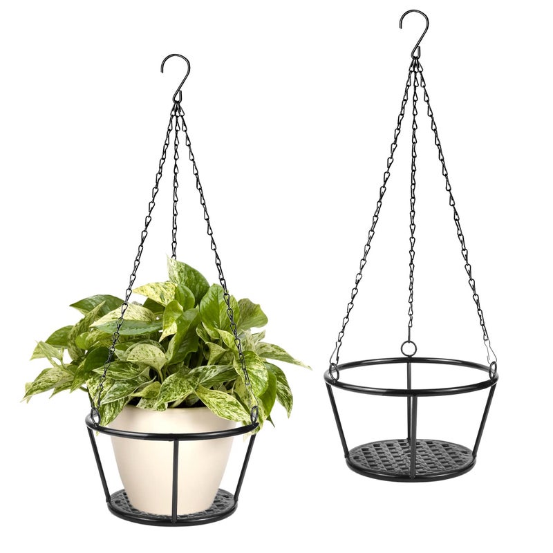 ARTORA 2 Pack Metal Plant Hanger Modern Plant Hanging Basket Decorative Black Plant Pot Holder Flower Planter Hanging Chain for Balcony Porch Indoor Outdoor Home Decor Black 2PCS