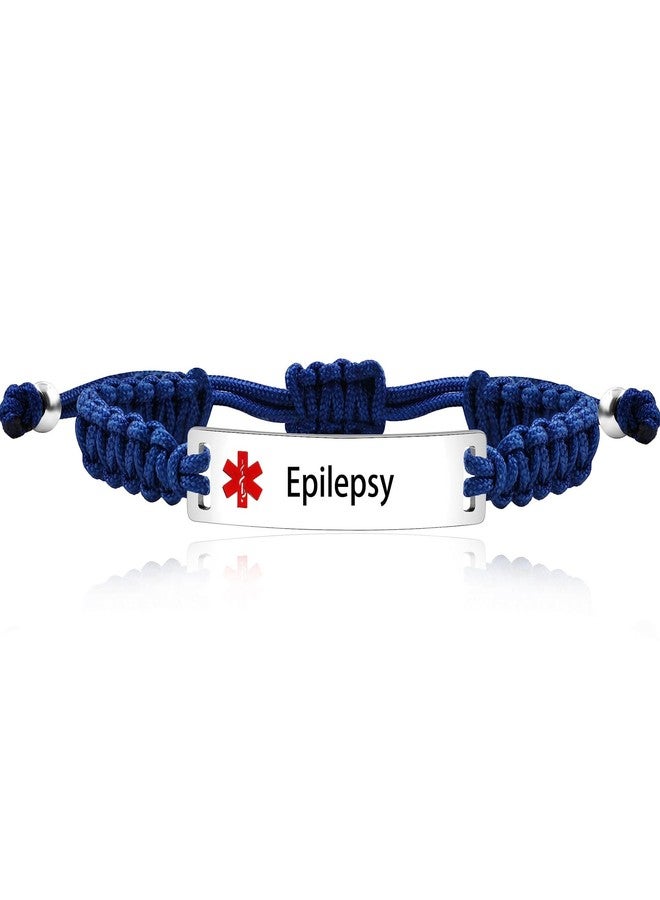 Tobestu Blue Handmade Woven Polyester String Bracelet for Men - Epilepsy Emergency Medical Tag Bracelets Y3944 - Image 1