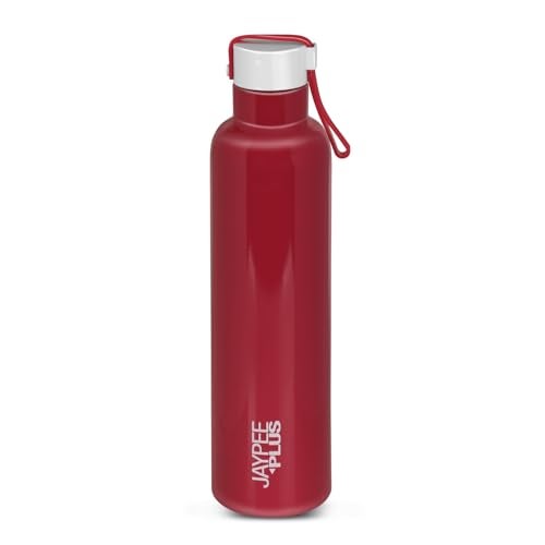 Jaypee Plus Tango ISI Certified Vacuum Insulated Thermosteel 900 ml Water Bottle 24 Hours Hot and Cold for School, Office, Home, Gym|Double Wall Anti Skid Leakproof Flask with Carrying Loop,Cherry - Image 1