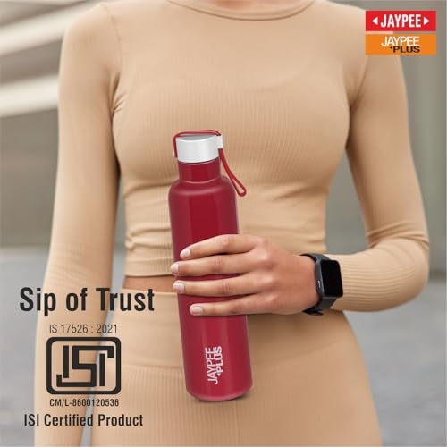 Jaypee Plus Tango ISI Certified Vacuum Insulated Thermosteel 900 ml Water Bottle 24 Hours Hot and Cold for School, Office, Home, Gym|Double Wall Anti Skid Leakproof Flask with Carrying Loop,Cherry - Image 2