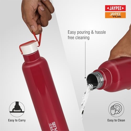 Jaypee Plus Tango ISI Certified Vacuum Insulated Thermosteel 900 ml Water Bottle 24 Hours Hot and Cold for School, Office, Home, Gym|Double Wall Anti Skid Leakproof Flask with Carrying Loop,Cherry - Image 3