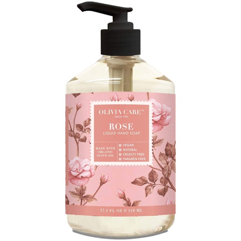 Olivia Care Liquid Hand Soap Rose  Essential Oils All Natural  Cleansing GermFighting Moisturizing Hand Wash for Kitchen  Bathroom  Gentle Mild  Natural Scented  185 OZ