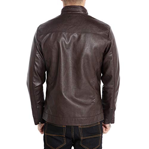 WULFUL Men's Stand Collar Leather Jacket Motorcycle Lightweight Faux Leather Outwear - Image 2