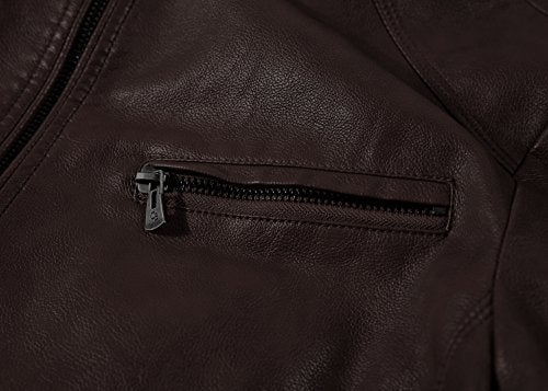 WULFUL Men's Stand Collar Leather Jacket Motorcycle Lightweight Faux Leather Outwear - Image 4