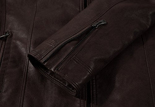 WULFUL Men's Stand Collar Leather Jacket Motorcycle Lightweight Faux Leather Outwear - Image 5