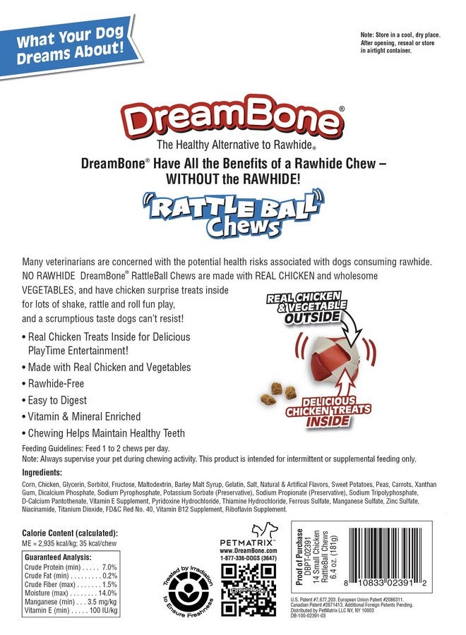 DreamBone RattleBall Small Chews 14 Count, Rawhide-Free Chews For Dogs, With Real Chicken Treats Inside - Image 2