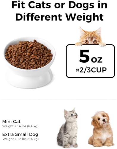 LoeJan Elevated Cat Food Bowl, 5 Oz Ceramic Raised and Tilted Water Bowl, Anti Vomiting and Protect Pets' Spines Dishes for Small Dog, Fat Faced Cat, Kitten (White, 4 Pack) - Image 2
