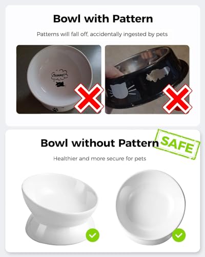 LoeJan Elevated Cat Food Bowl, 5 Oz Ceramic Raised and Tilted Water Bowl, Anti Vomiting and Protect Pets' Spines Dishes for Small Dog, Fat Faced Cat, Kitten (White, 4 Pack) - Image 3