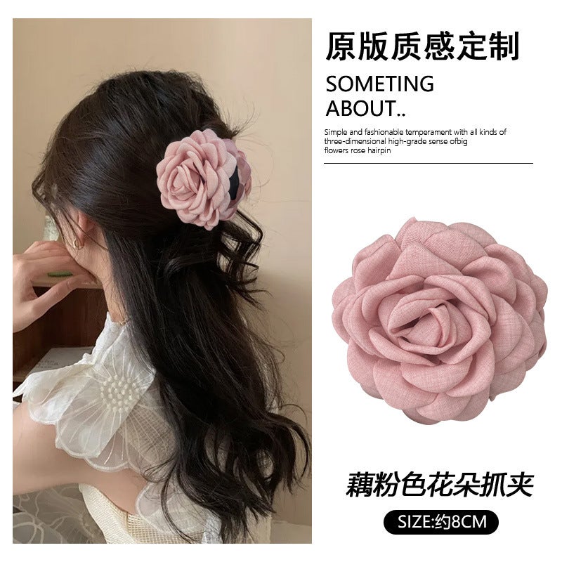 Generic Korean Fashion Spring Summer Shark Clip Floral Hairpin for Women lotus root starch 