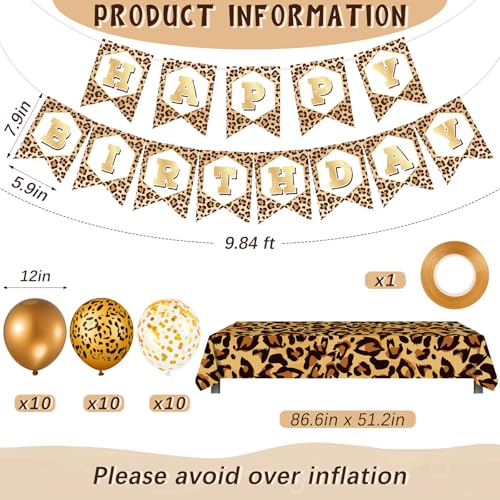 Sumind 15 Pcs Leopard Party Decorations Cheetah Happy Birthday Banner Gold Cheetah Print Balloons Leopard Print Tablecloth for Boy Girl Safari Theme Wild Animal Birthday Party Supplies Decorations - Image 5