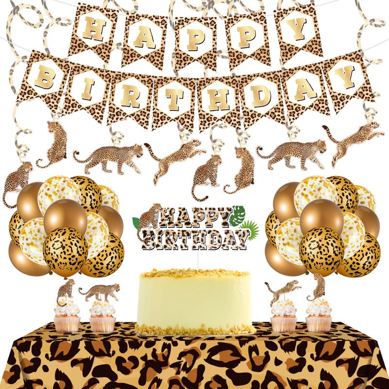 Sumind 15 Pcs Leopard Party Decorations Cheetah Happy Birthday Banner Gold Cheetah Print Balloons Leopard Print Tablecloth for Boy Girl Safari Theme Wild Animal Birthday Party Supplies Decorations - Image 3