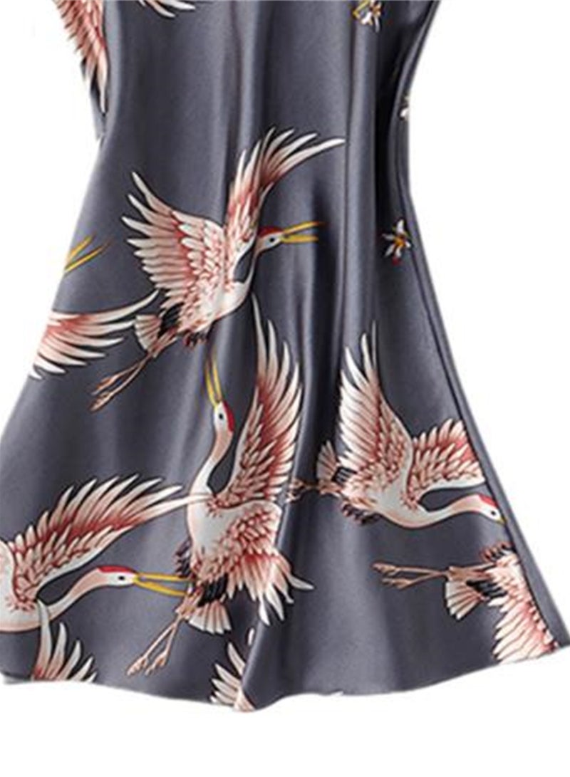 2pcs women's pajamas bathrobe imitation silk suspender crane pajamas - Image 4