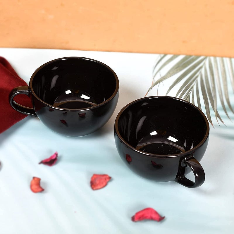 SkyKey Porcelain Stackable Cappuccino Lattee Coffee Cups Pack of 2 Black - Image 2