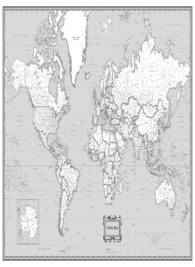 CoolOwlMaps World Wall Map Classic Black Paper 36"x24"