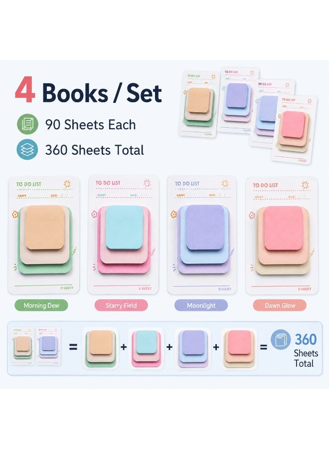 Tanyaz Sticky Notes Set, 4 Books, 360 Sheets Total, Pastel Self Adhesive Memo Pads, To Do List Notes for Office School Home Planner Notebook Laptop - Image 5