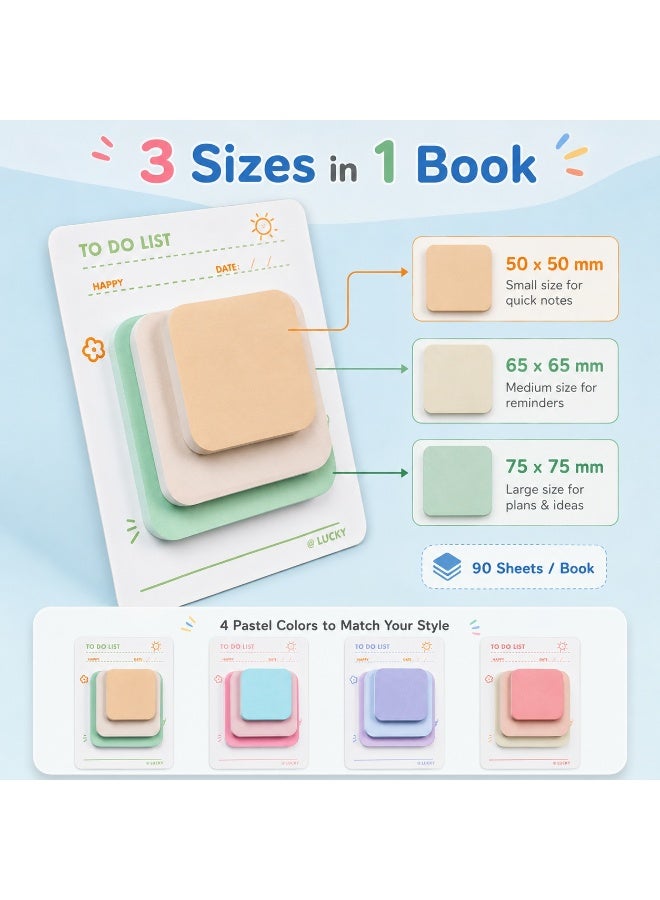 Tanyaz Sticky Notes Set, 4 Books, 360 Sheets Total, Pastel Self Adhesive Memo Pads, To Do List Notes for Office School Home Planner Notebook Laptop - Image 4