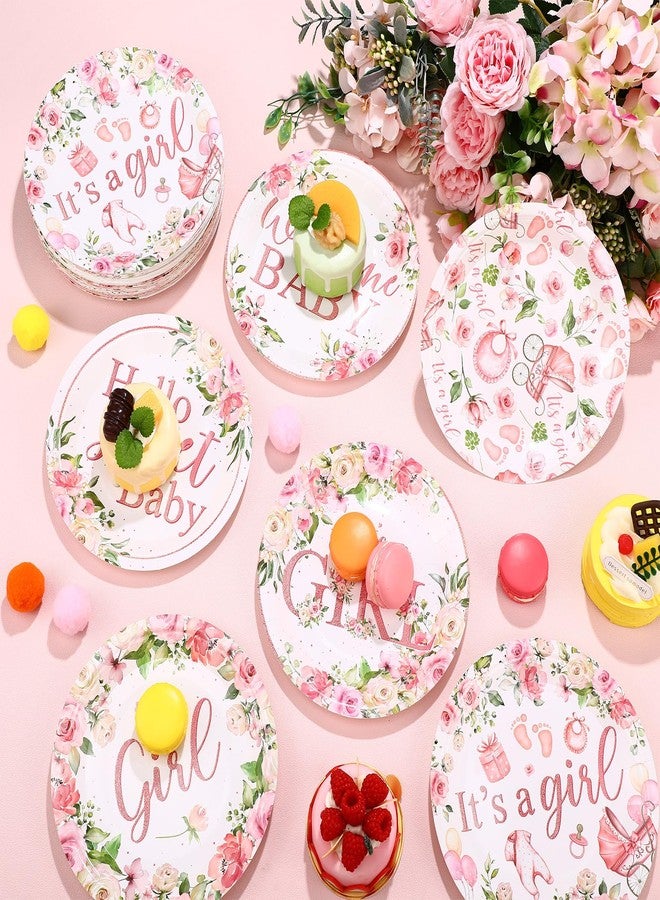 Funnymoom 60 Pcs 7 Inch Baby Shower Paper Plates Girl Pink Floral Baby Shower Plates Decorations Sweet Tableware It's a Girl Party Supplies Favors for Gender Reveal Theme Party - Image 5