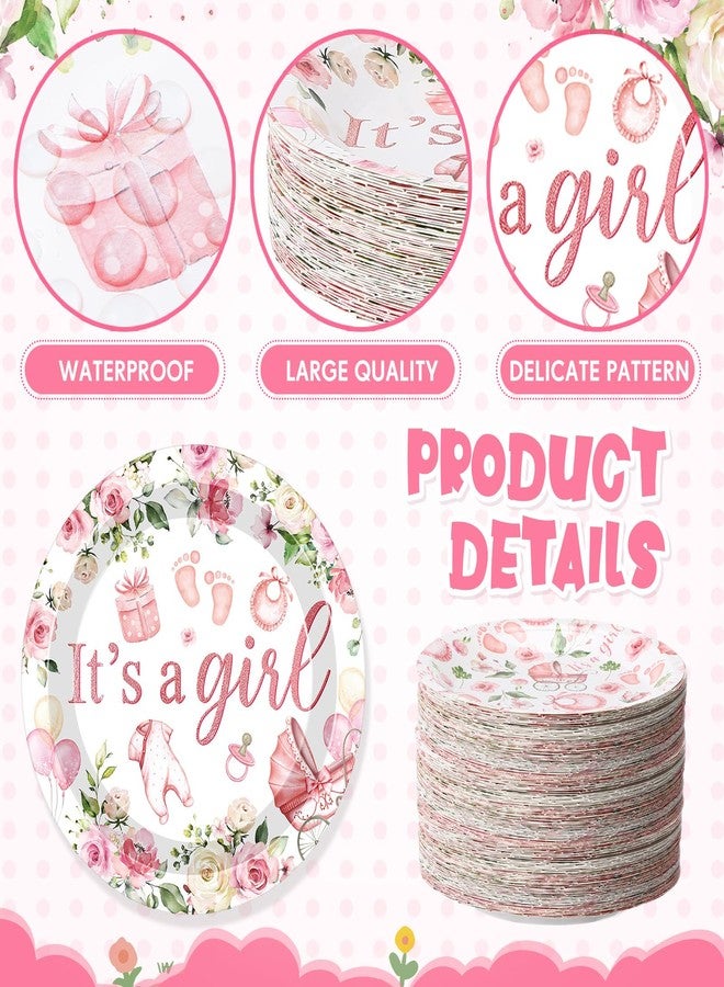 Funnymoom 60 Pcs 7 Inch Baby Shower Paper Plates Girl Pink Floral Baby Shower Plates Decorations Sweet Tableware It's a Girl Party Supplies Favors for Gender Reveal Theme Party - Image 3