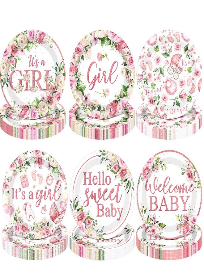 Funnymoom 60 Pcs 7 Inch Baby Shower Paper Plates Girl Pink Floral Baby Shower Plates Decorations Sweet Tableware It's a Girl Party Supplies Favors for Gender Reveal Theme Party - Image 1