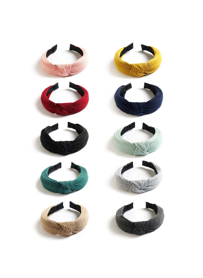 kisslife - Kisslife 10 Pack Wide Headbands Knot Turban Headband Hair Band Elastic Plain Fashion Hair Accessories for Women and Girls Children 10 Colors - Image 1