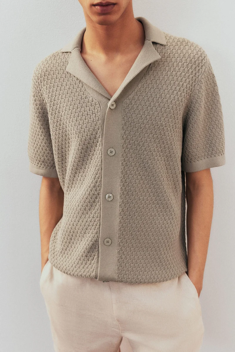 H&M Regular Fit Textured-knit resort shirt