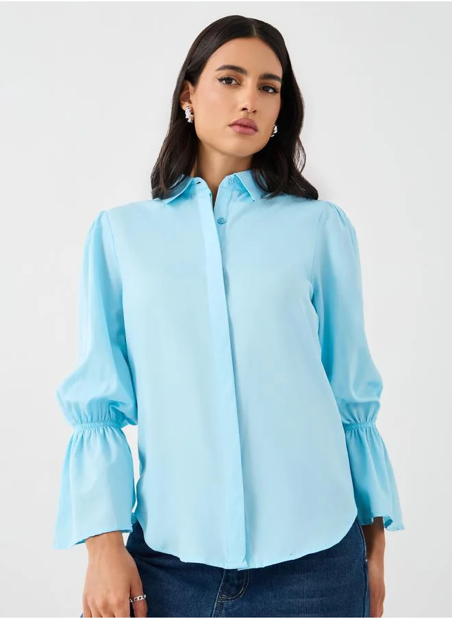 Styli Styli Solid Frill Cuffed Long Sleeves Regular Fit Shirt