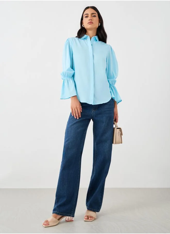 Styli Styli Solid Frill Cuffed Long Sleeves Regular Fit Shirt