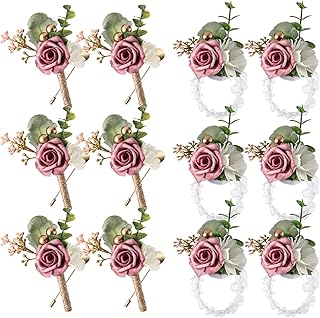 Canlierr Canlierr 12 Pcs Flower Wrist Corsage Boutonniere Set Rose for Prom Men Wedding Flowers Accessories Suit Decorations  - Image 1
